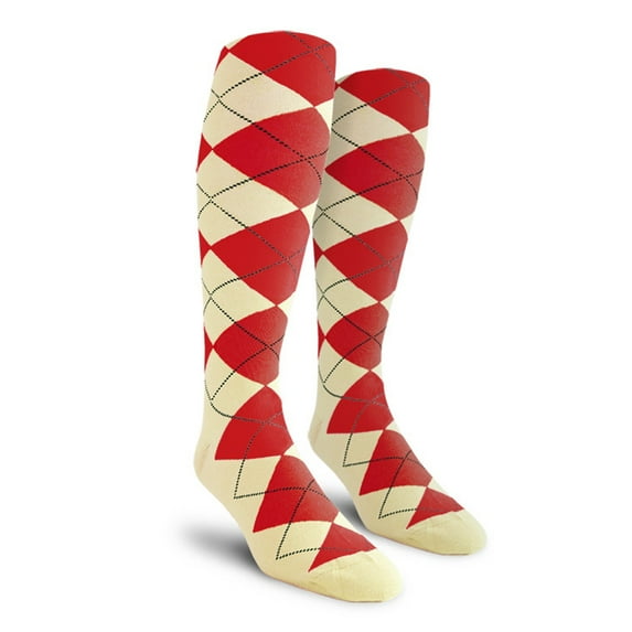 Golf Knickers Colorful Knee High Argyle Cotton Socks For Men Women and Youth - DDD: Natural/Red - Ladies