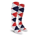 thumbnail image 1 of Golf Knickers Colorful Knee High Argyle Cotton Socks For Men Women and Youth - E: White/Navy/Red - Ladies, 1 of 2
