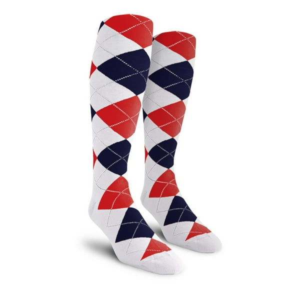 Golf Knickers Colorful Knee High Argyle Cotton Socks For Men Women and Youth - E: White/Navy/Red - Ladies