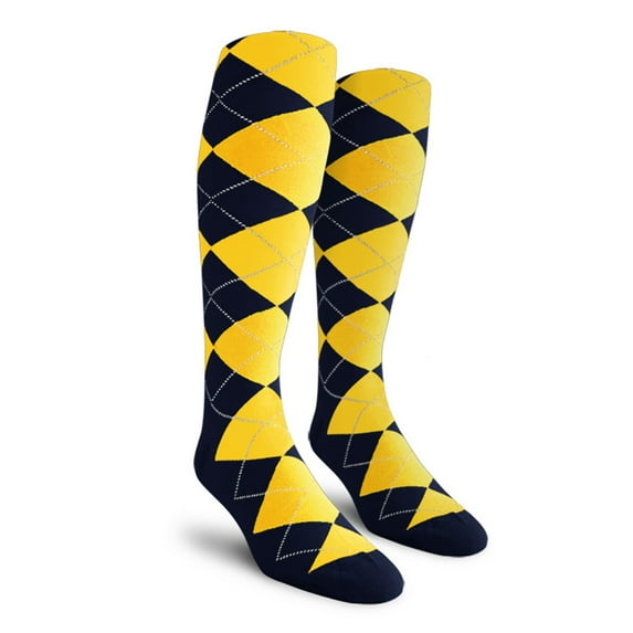 Golf Knickers Colorful Knee High Argyle Cotton Socks For Men Women and Youth - F: Navy/Yellow- Mens