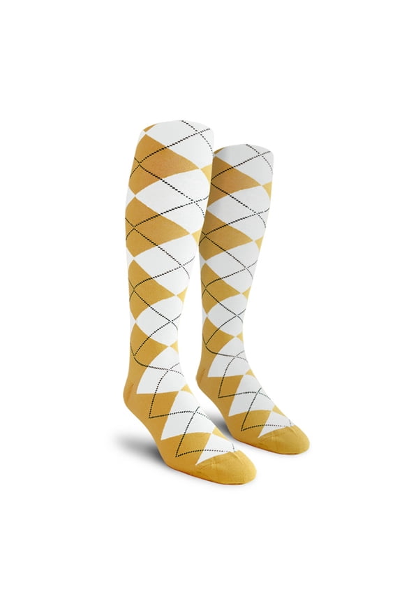 Colorful Knee High Argyle Cotton Socks For Men Women and Youth - FFF: Gold/White - Ladies