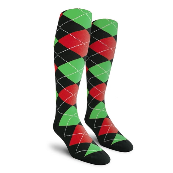 Golf Knickers Colorful Knee High Argyle Cotton Socks For Men Women and Youth - G: Black/Red/Lime - Ladies