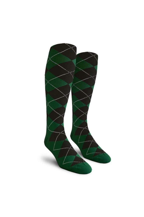 Colorful Knee High Argyle Cotton Socks For Men Women and Youth - GG: Dark Green/Black - Mens