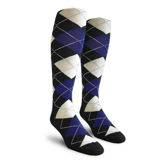 Golf Knickers Colorful Knee High Argyle Cotton Socks For Men Women and Youth - GGGG: Black/Royal/White - Mens