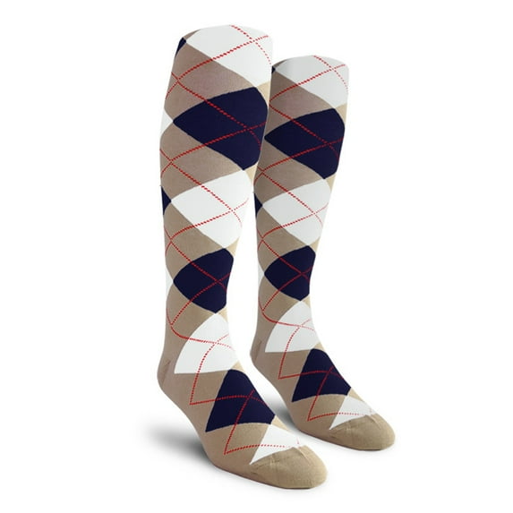 Golf Knickers Colorful Knee High Argyle Cotton Socks For Men Women and Youth - H: Taupe/Navy/White - Youth