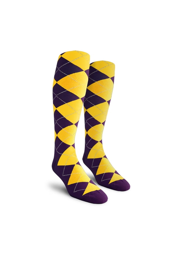 Colorful Knee High Argyle Cotton Socks For Men Women and Youth - JJ: Purple/Yellow - Mens