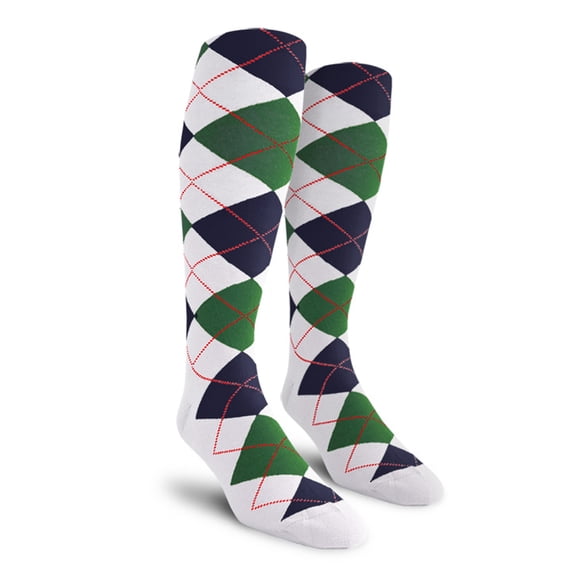 Golf Knickers Colorful Knee High Argyle Cotton Socks For Men Women and Youth - JJJ: White/Dark Green/Navy - Ladies