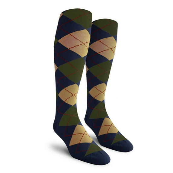 Golf Knickers Colorful Knee High Argyle Cotton Socks For Men Women and Youth - K: Navy/Khaki/Olive - Ladies
