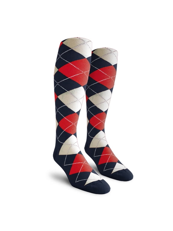 Colorful Knee High Argyle Cotton Socks For Men Women and Youth - KKKK: Navy/Red/White - Mens