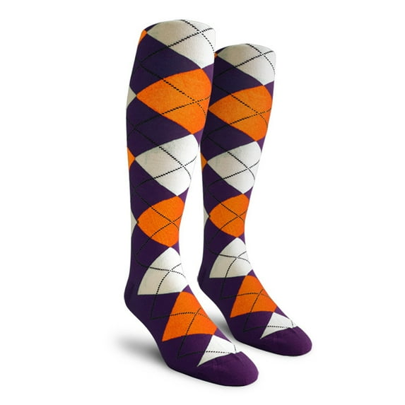 Golf Knickers Colorful Knee High Argyle Cotton Socks For Men Women and Youth - LL: Purple/Orange/White - Youth