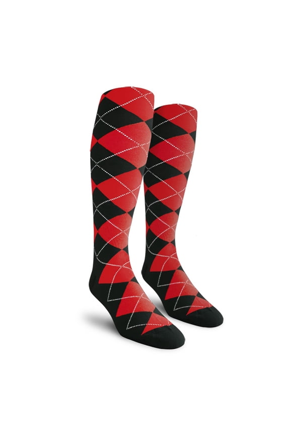 Colorful Knee High Argyle Cotton Socks For Men Women and Youth - MM: Black/Red - Youth