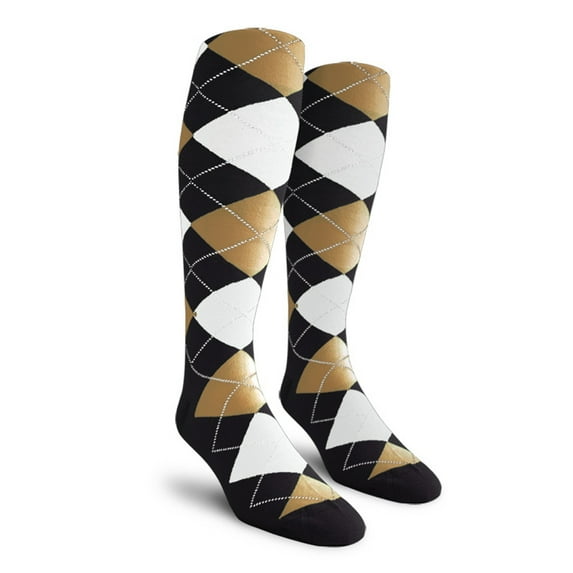 Golf Knickers Colorful Knee High Argyle Cotton Socks For Men Women and Youth - MMMM: Black/Khaki/White - Youth