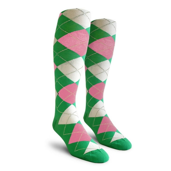Golf Knickers Colorful Knee High Argyle Cotton Socks For Men Women and Youth - NNN: Lime/Pink/White - Mens