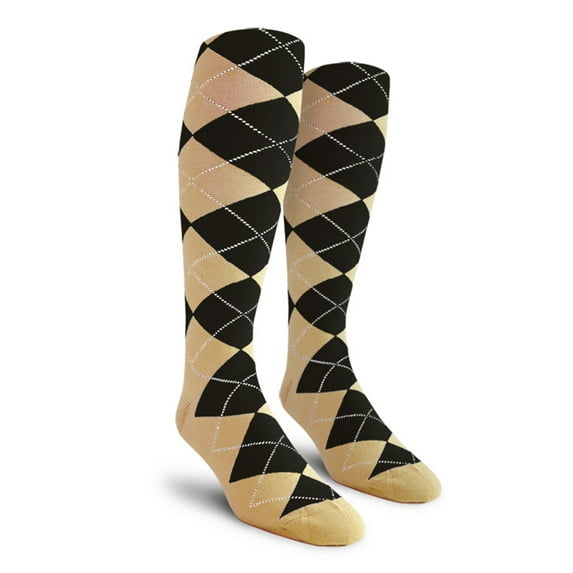 Golf Knickers Colorful Knee High Argyle Cotton Socks For Men Women and Youth - OO: Khaki/Black - Mens