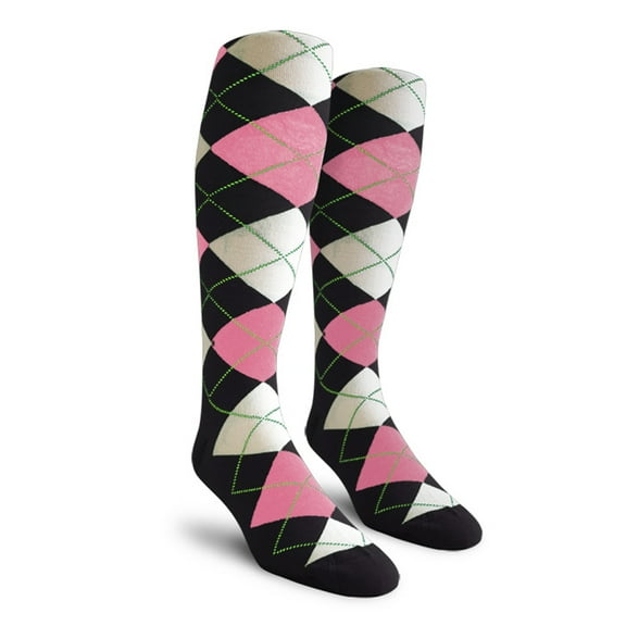 Golf Knickers Colorful Knee High Argyle Cotton Socks For Men Women and Youth - PPP: Black/Pink/White - Mens