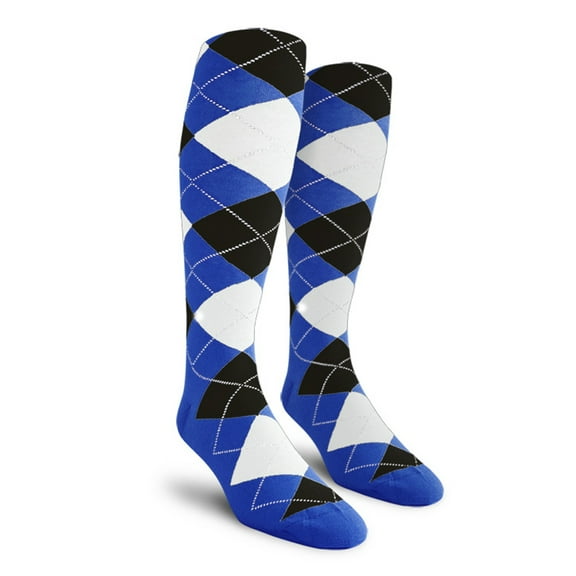 Golf Knickers Colorful Knee High Argyle Cotton Socks For Men Women and Youth - QQ: Royal/Black/White - Youth