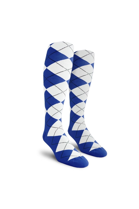 Colorful Knee High Argyle Cotton Socks For Men Women and Youth - R: Royal/White - Mens