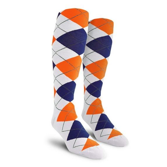 Golf Knickers Colorful Knee High Argyle Cotton Socks For Men Women and Youth - RRRR: White/Orange/Royal - Mens