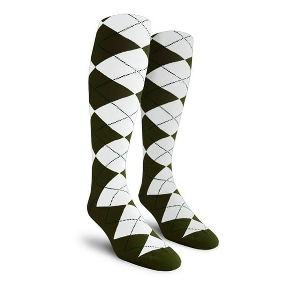 Golf Knickers Colorful Knee High Argyle Cotton Socks For Men Women and Youth - U: Olive/White - Mens