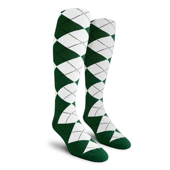 Golf Knickers Colorful Knee High Argyle Cotton Socks For Men Women and Youth - UU: Dark Green/White - Ladies