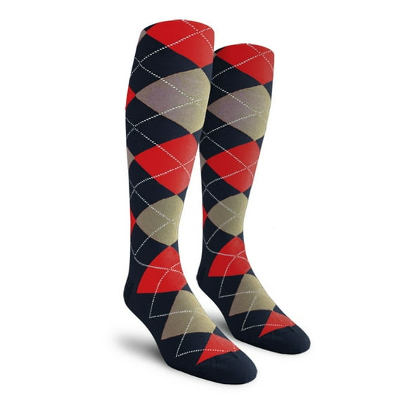 Golf Knickers Colorful Knee High Argyle Cotton Socks For Men Women and Youth - V: Navy/Red/Taupe - Youth