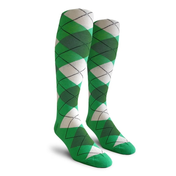 Golf Knickers Colorful Knee High Argyle Cotton Socks For Men Women and Youth - WWW: Lime/Dark Green/White - Youth