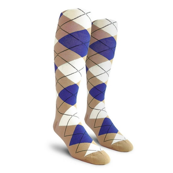 Golf Knickers Colorful Knee High Argyle Cotton Socks For Men Women and Youth - WWWW: Khaki/Royal/White - Ladies