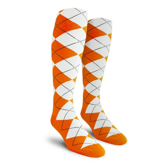 Golf Knickers Colorful Knee High Argyle Cotton Socks For Men Women and Youth - X: Orange/White - Mens