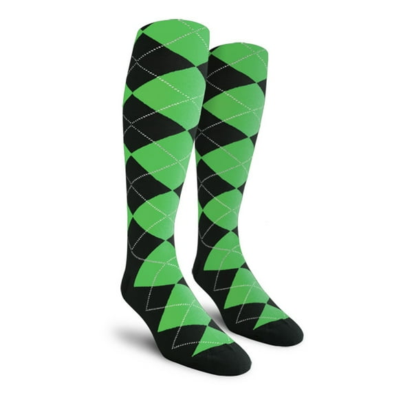 Golf Knickers Colorful Knee High Argyle Cotton Socks For Men Women and Youth - XX: Black/Lime - Ladies