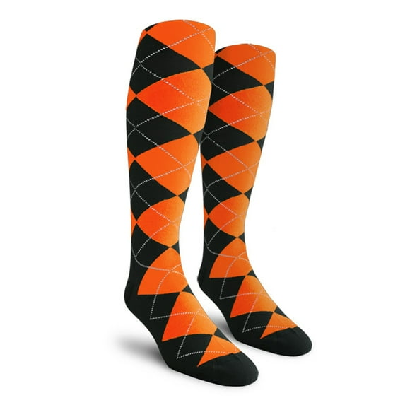 Golf Knickers Colorful Knee High Argyle Cotton Socks For Men Women and Youth - YY: Black/Orange - Mens