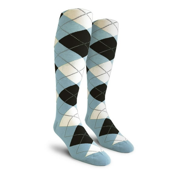 Golf Knickers Colorful Knee High Argyle Cotton Socks For Men Women and Youth - YYYY: Light Blue/Black/White - Mens