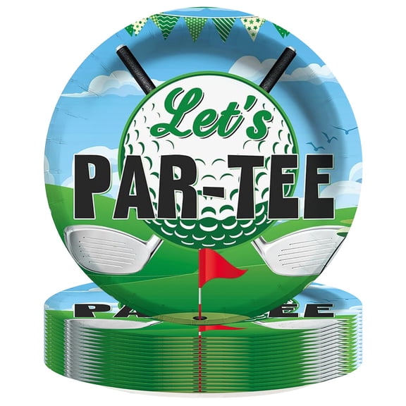 Golf Let's Partee Paper Plates Birthday Party Supplies Decorations 16pcs Tableware Disposable Dinnerware