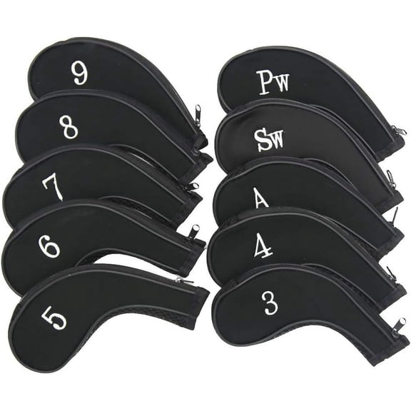 Golf Long Neck Neoprene Durable Zippered Zipper Iron Head Covers Headcovers 3-SW (Pack of 10)