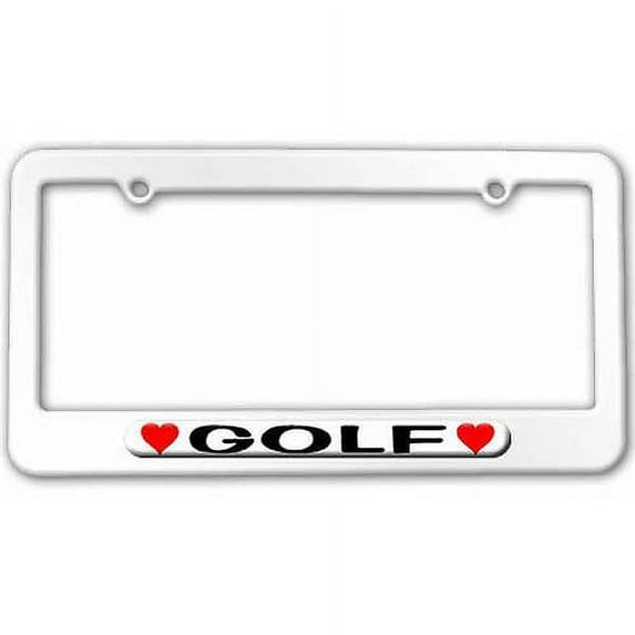 Golf Love with Hearts License Plate Tag Frame, Multiple Colors