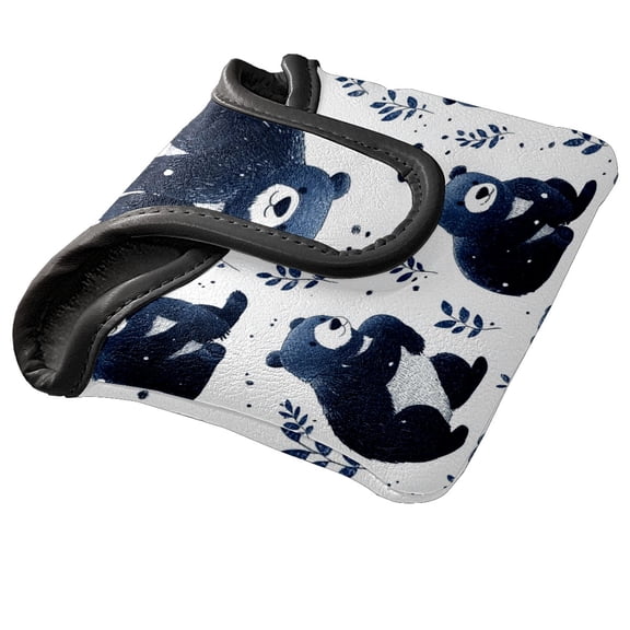 Golf Mallet Putter Cover Premium Leather Golf Putter Head Cover with Magnetic Closure Golf Cover for Men and Women Bear Pattern
