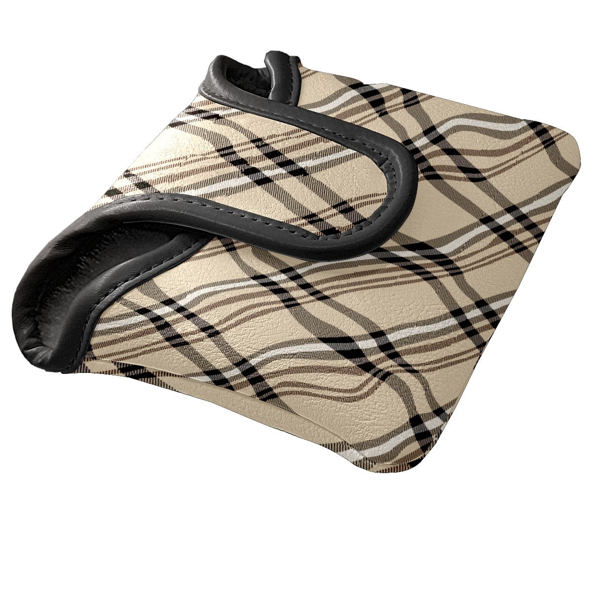 Golf Mallet Putter Cover Premium Leather Golf Putter Head Cover with Magnetic Closure, Golf Cover for Men and Women Khaki Plaid
