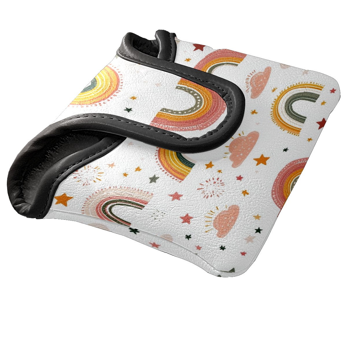 Golf Mallet Putter Cover Premium Leather Golf Putter Head Cover with Magnetic Closure, Golf Cover for Men and Women White Cloud Rainbow Pattern
