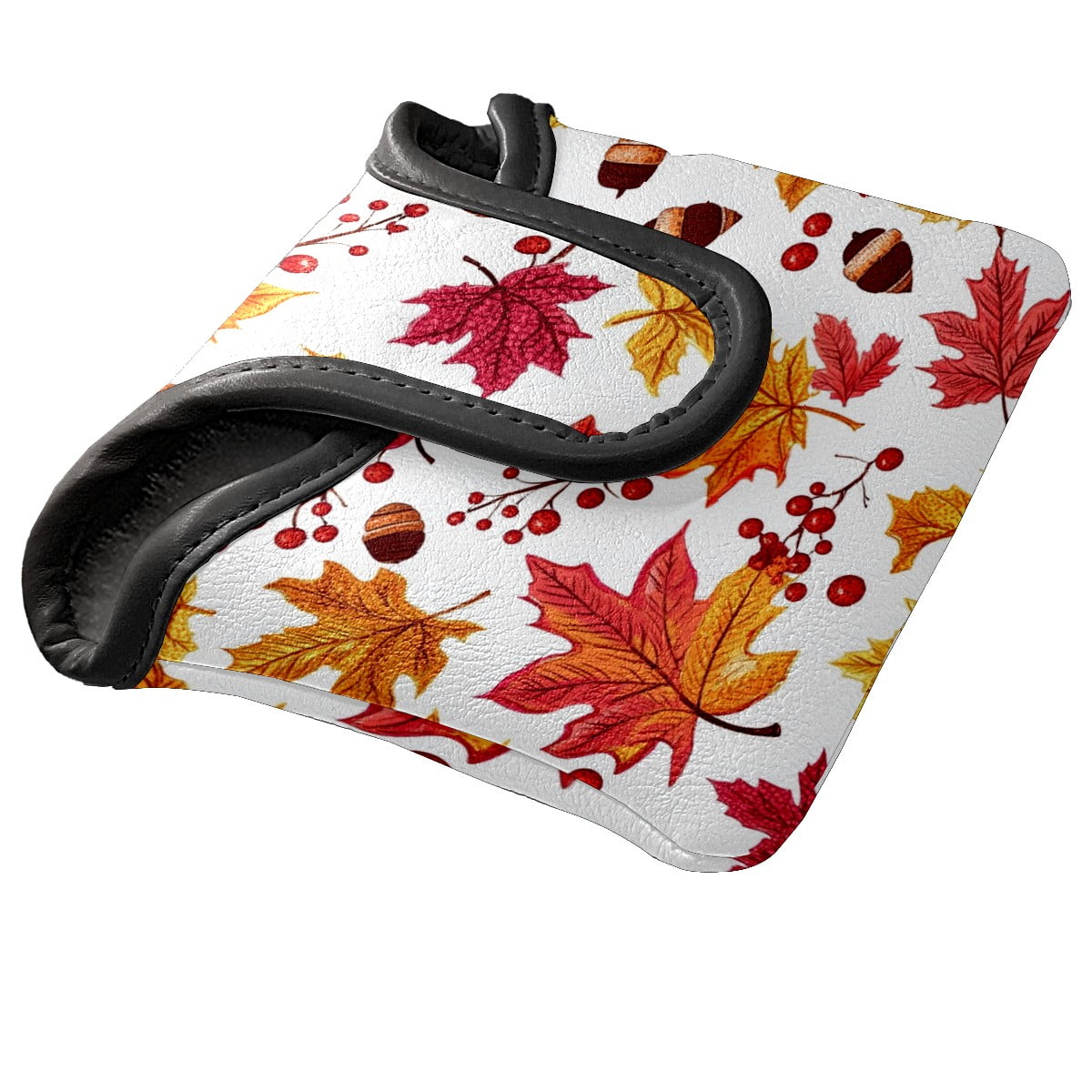Golf Mallet Putter Cover Premium Leather Waterproof Golf Putter Head Cover with Magnetic Closure Autumn Maple Leaves