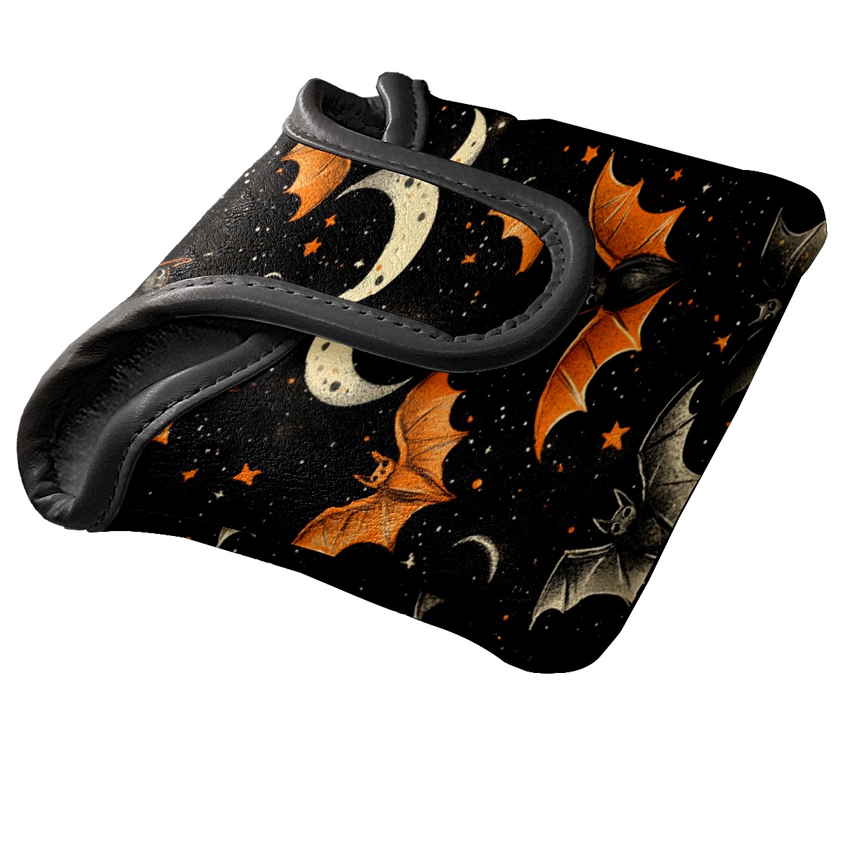 Golf Mallet Putter Cover Premium Leather Waterproof Golf Putter Head Cover with Magnetic Closure Bats Stars Moon