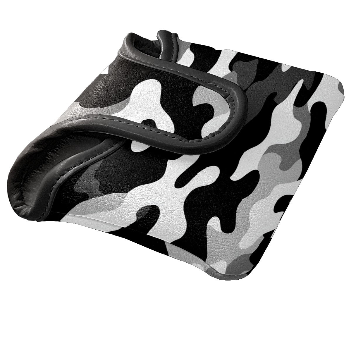 Golf Mallet Putter Cover Premium Leather Waterproof Golf Putter Head Cover with Magnetic Closure Black White Camouflage