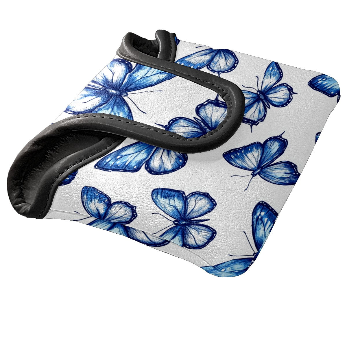 Golf Mallet Putter Cover Premium Leather Waterproof Golf Putter Head Cover with Magnetic Closure Blue Butterfly