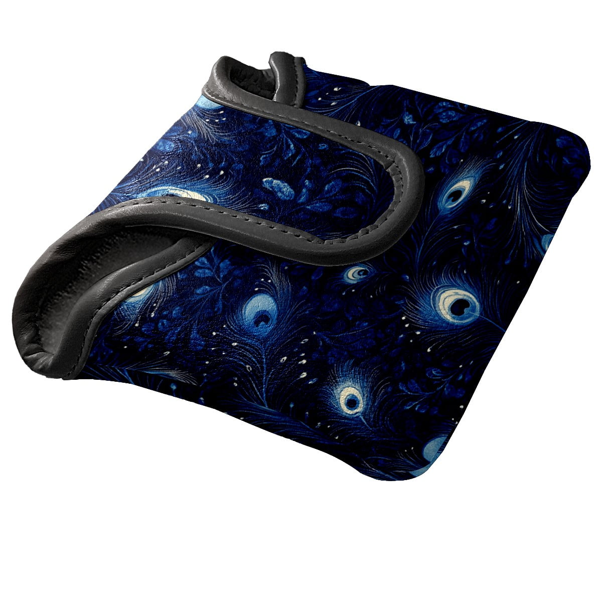 Golf Mallet Putter Cover Premium Leather Waterproof Golf Putter Head Cover with Magnetic Closure Blue Peacock Feathers