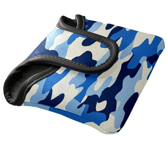 Golf Mallet Putter Cover Premium Leather Waterproof Golf Putter Head Cover with Magnetic Closure Blue White Camouflage Pattern