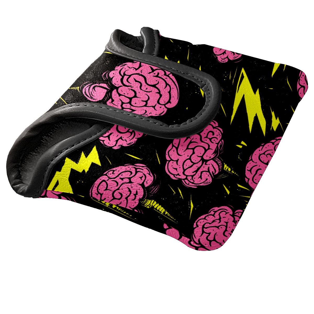 Golf Mallet Putter Cover Premium Leather Waterproof Golf Putter Head Cover with Magnetic Closure Cartoon Brain Lightning