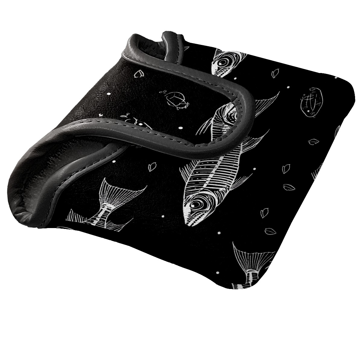 Golf Mallet Putter Cover Premium Leather Waterproof Golf Putter Head Cover with Magnetic Closure Cartoon Fish Bones