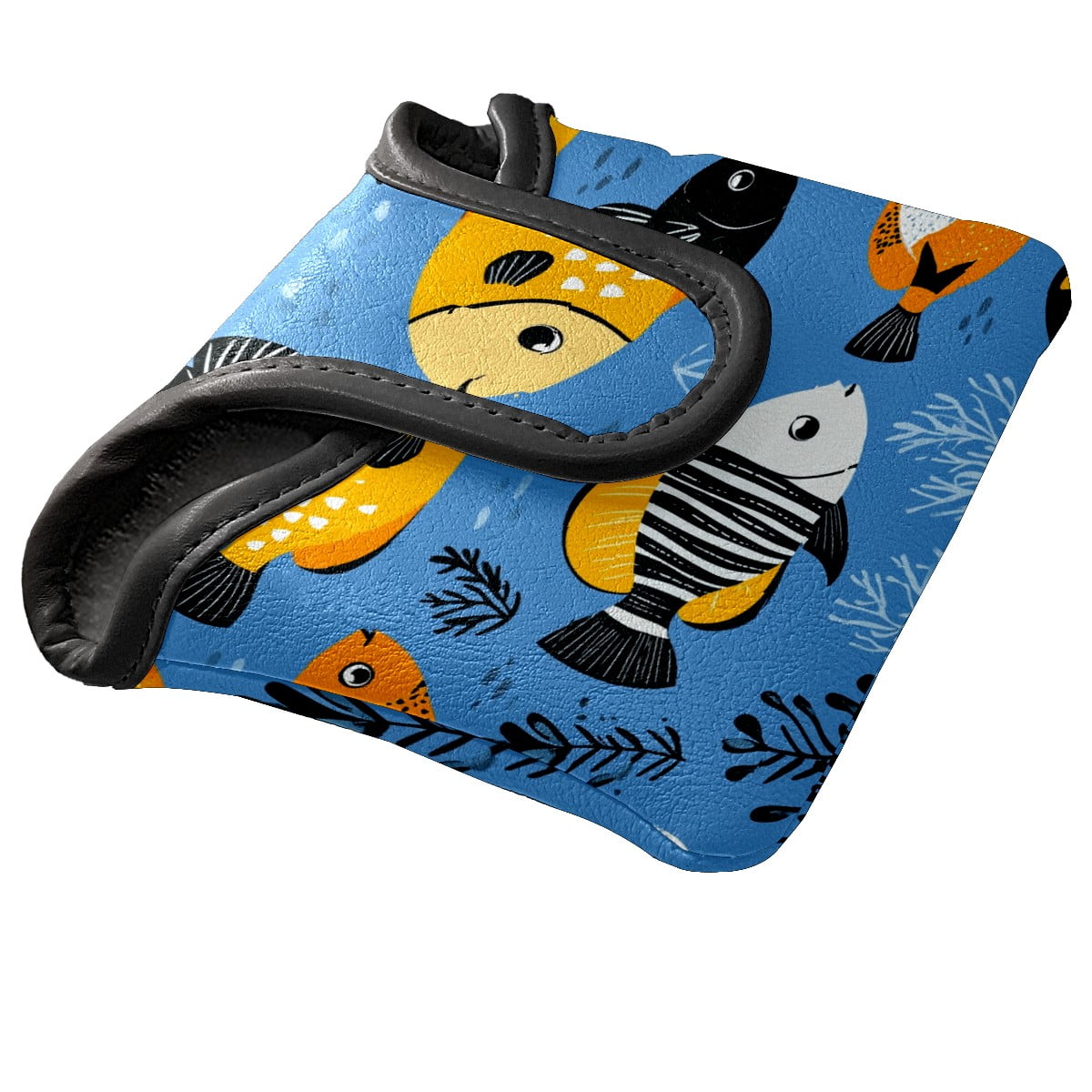Golf Mallet Putter Cover Premium Leather Waterproof Golf Putter Head Cover with Magnetic Closure Cartoon Tropical Fish
