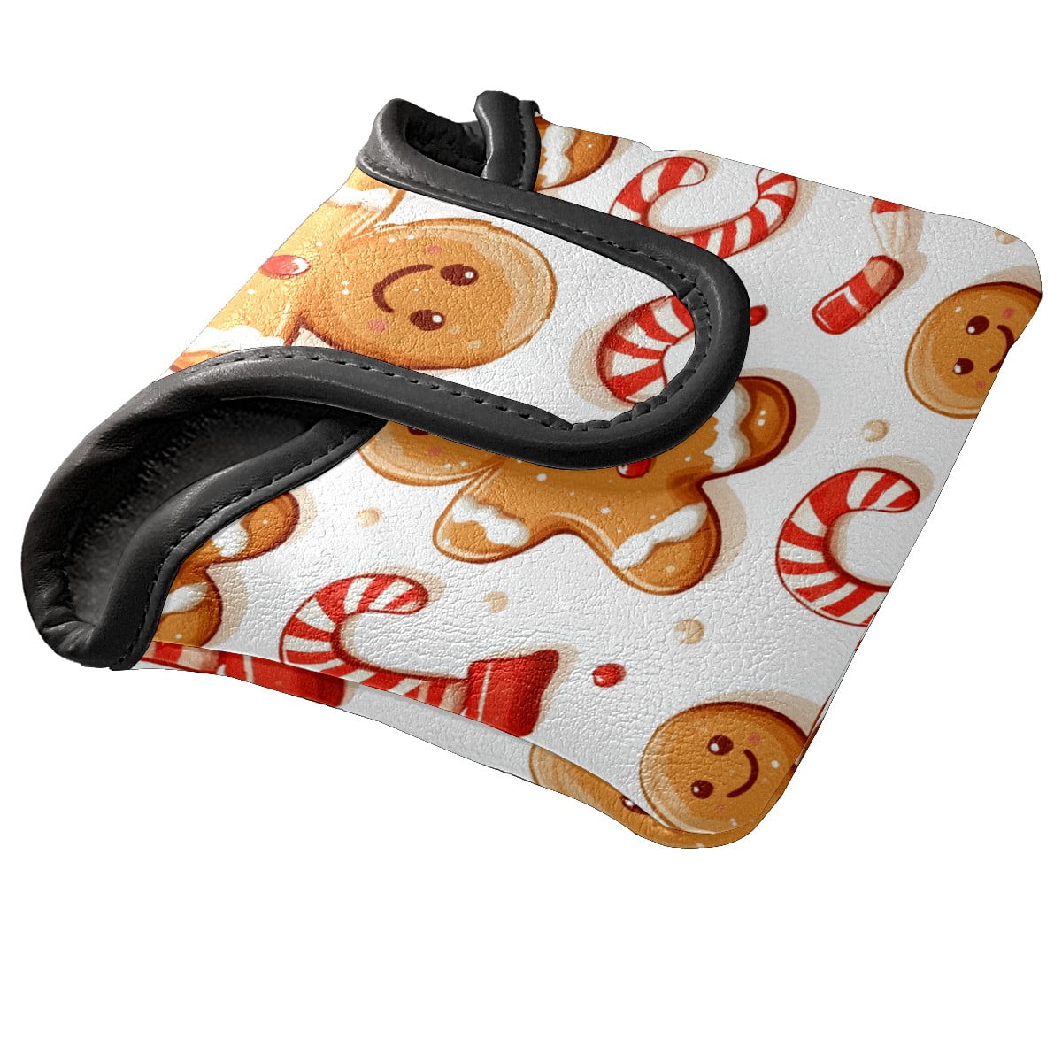 Golf Mallet Putter Cover Premium Leather Waterproof Golf Putter Head Cover with Magnetic Closure Christmas Gingerbread Cookies