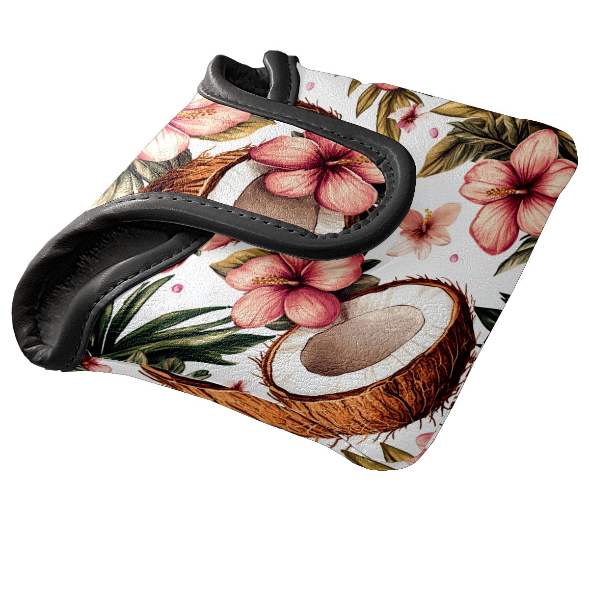 Golf Mallet Putter Cover Premium Leather Waterproof Golf Putter Head Cover with Magnetic Closure Coconut Flowers