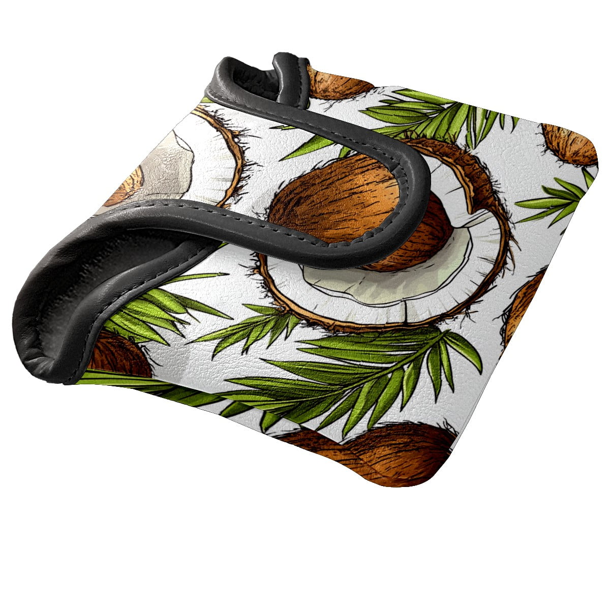 Golf Mallet Putter Cover Premium Leather Waterproof Golf Putter Head Cover with Magnetic Closure Coconut Palm Leaves