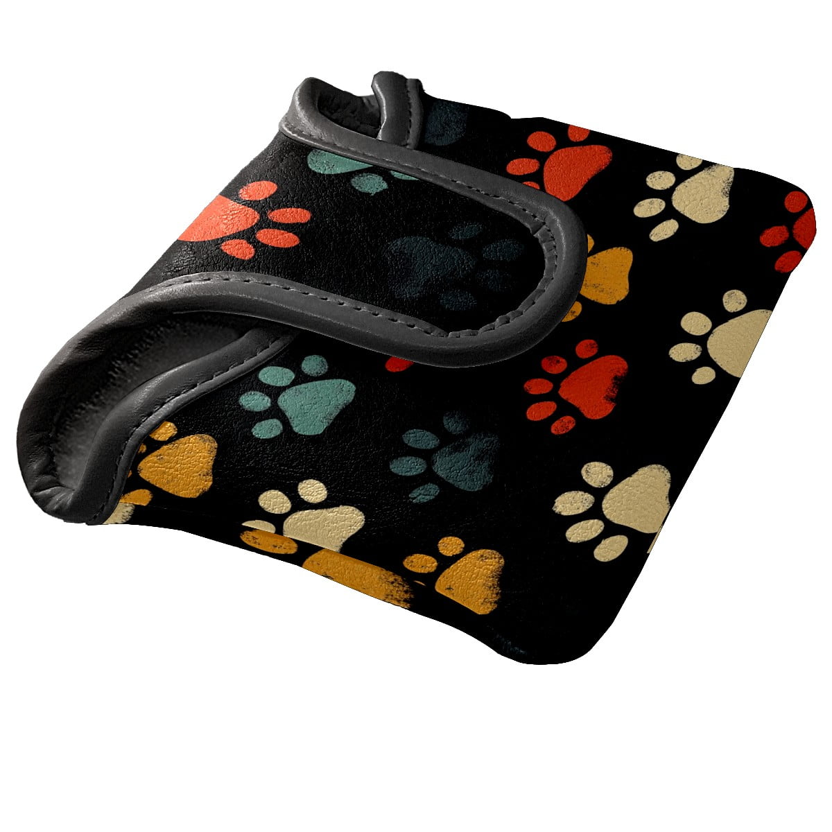 Golf Mallet Putter Cover Premium Leather Waterproof Golf Putter Head Cover with Magnetic Closure Colorful Dog Paw Prints